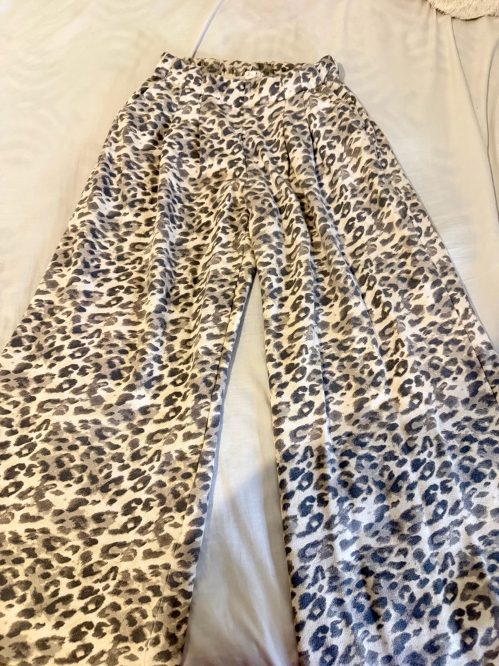 Aerie Neutral Leopard-Print Wide-Leg Pants
